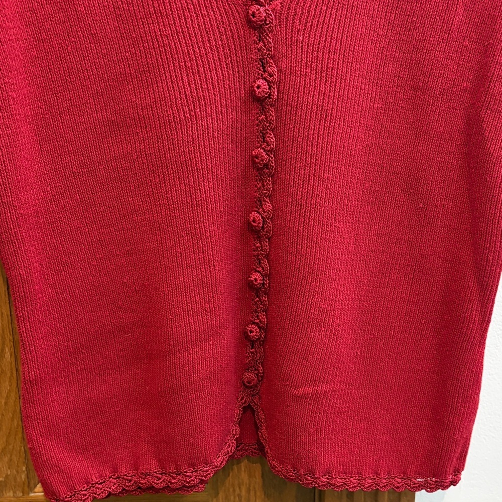 Vintage Cherry Red Cotton Blend Cardigan Medium Crochet Detail Cottagecore Boho - Picture 4 of 7